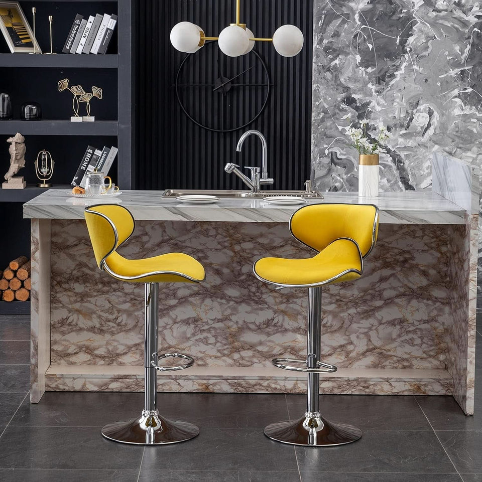 Masaccio Velvet Adjustable Swivel Bar Stool Set Of 2 Yellow