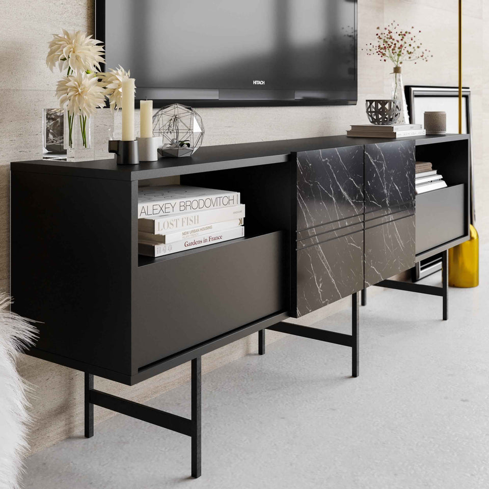 Derin 71" Media Console and TV Stand with Cabinets and Shelves for TVs up to 80"