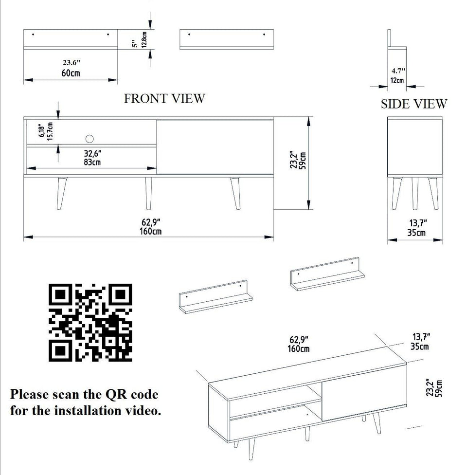 Pi 63" Wide TV Stand with Wall Shelves for TVs up to 72"