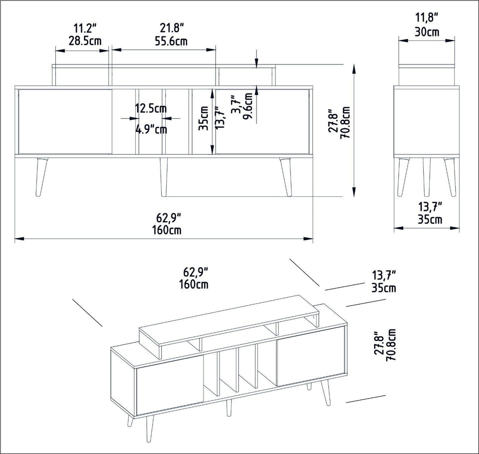 Derin 71" Media Console and TV Stand with Cabinets and Shelves for TVs up to 80"