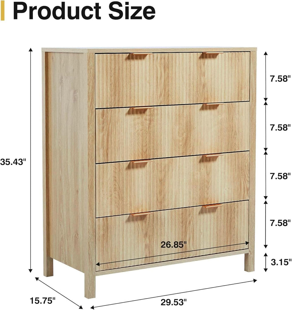 4 Drawer Dresser With Fluted Wave Panel Natural Wood