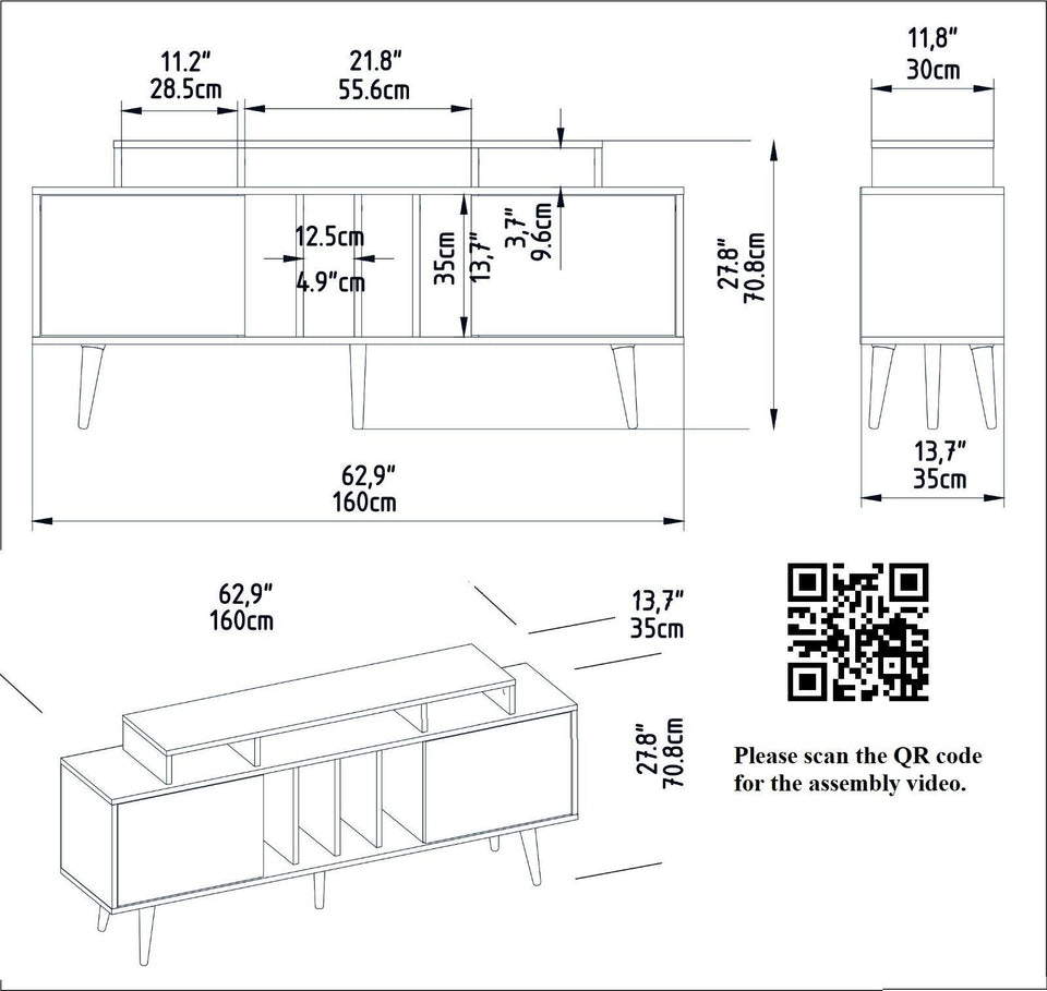 Char 63" TV Stand and Media Console with Cabinets and Shelves for TVs up to 72"