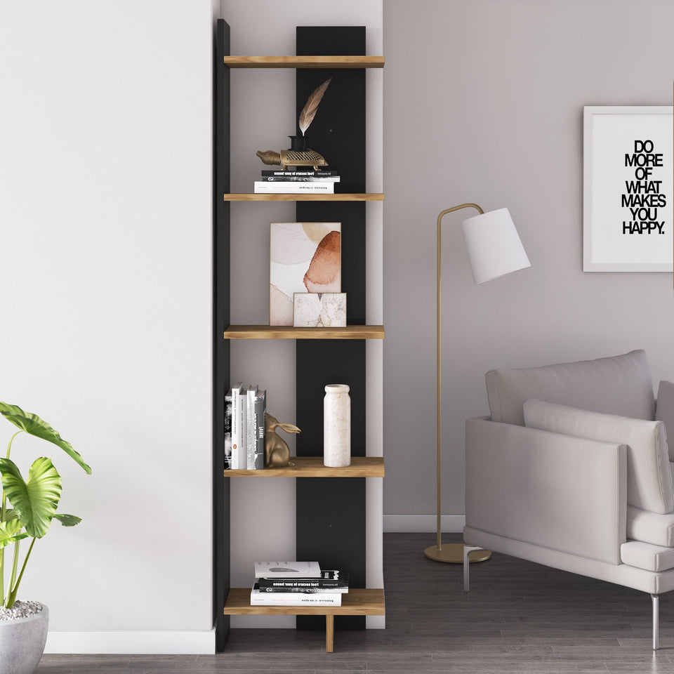 Alice 67” Corner Bookcase – 5-Tier Narrow L-Shaped Wall-Mounted Corner Bookshelf