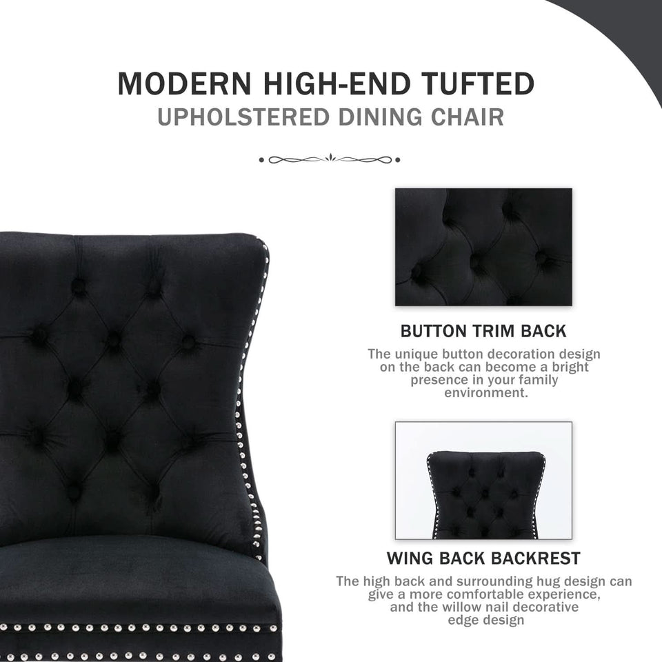 Black Velvet Dining Chair Set Of 6 With High Back Wingback