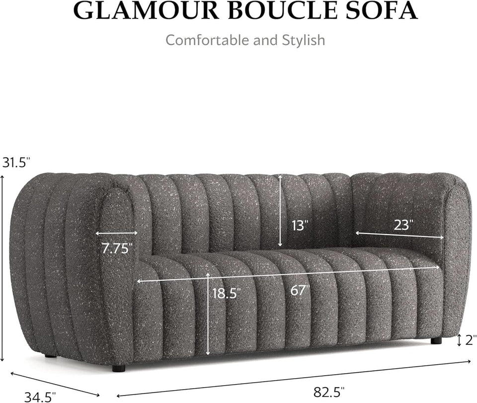 Charcoal Gray Vertical Channel Tufted 3 Piece Sofa Set
