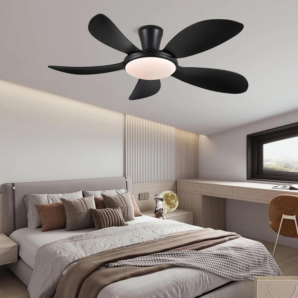 48 Inch Black Ceiling Fan With DC Motor Remote LED