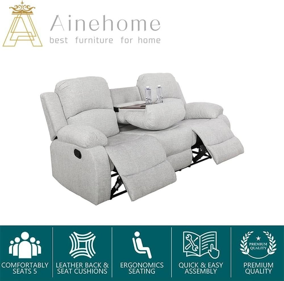 Grey White Microfiber Leather Recliner Sofa Set Living Room