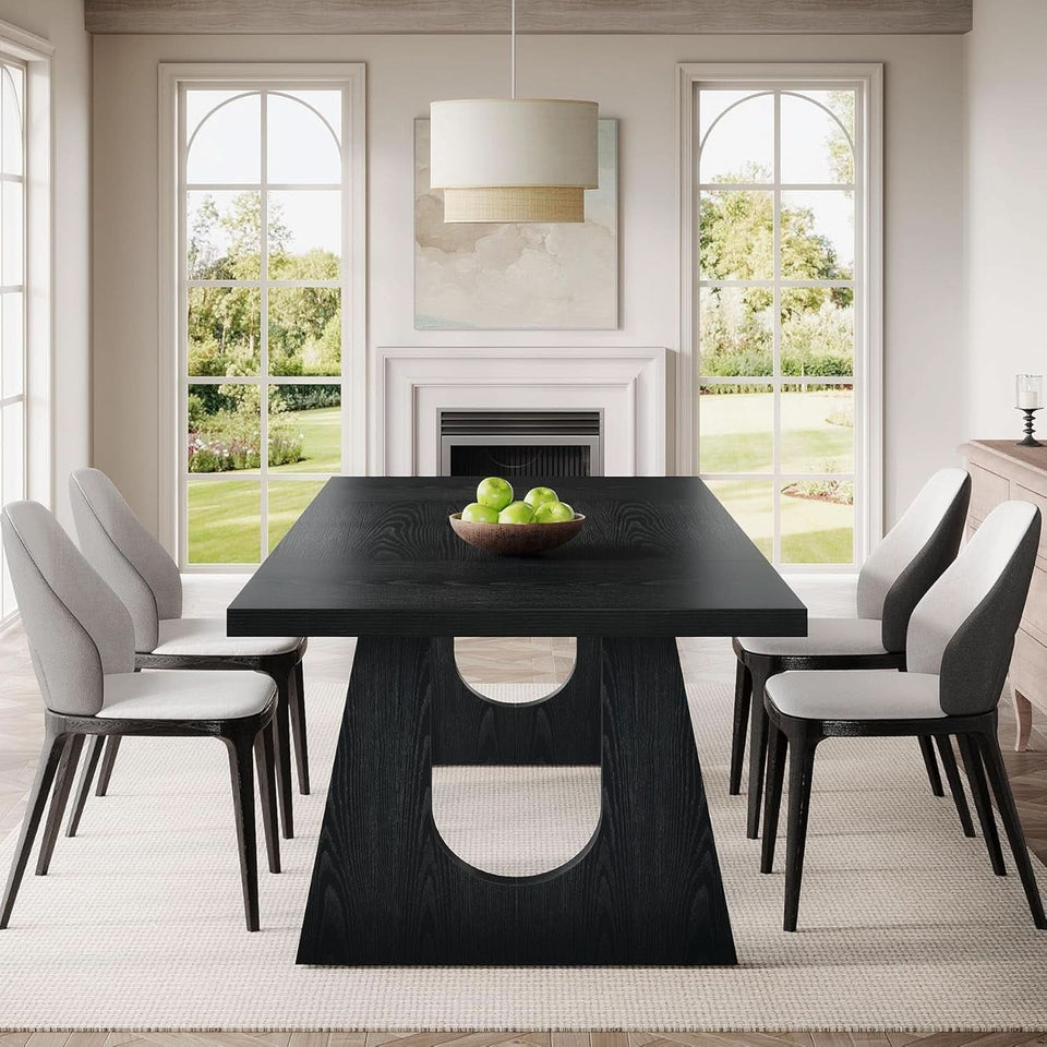 70.9 Inch Black Contemporary Rectangular Dining Table Seats 6 To 8