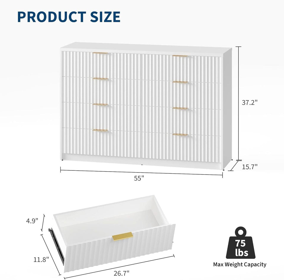 White Solid Maple Dresser Anti Tip LargeCapacityDrawers