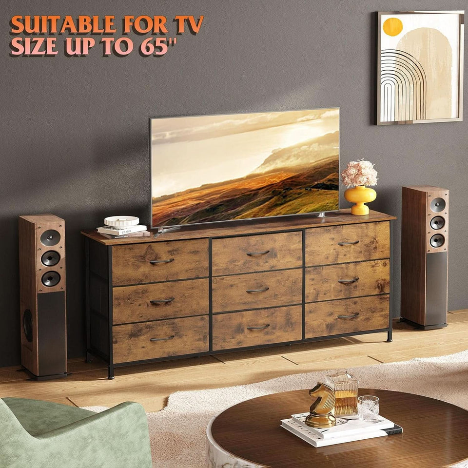 brown dresser tv stand Cambie Carved Wood Dresser TV Stand with Drawers