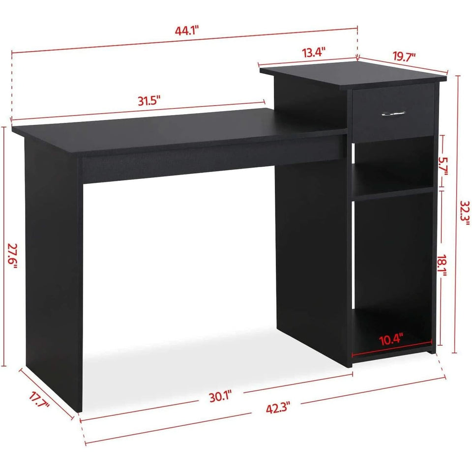 Black Wooden Computer Desk With Storage Drawer Cpu Stand