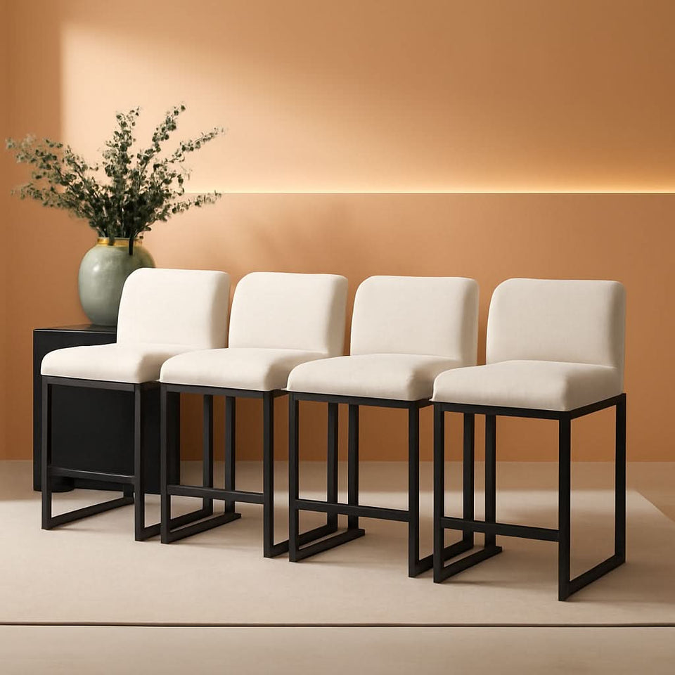 Set Of 4 Counter Height Bar Stools PU Leather With Back