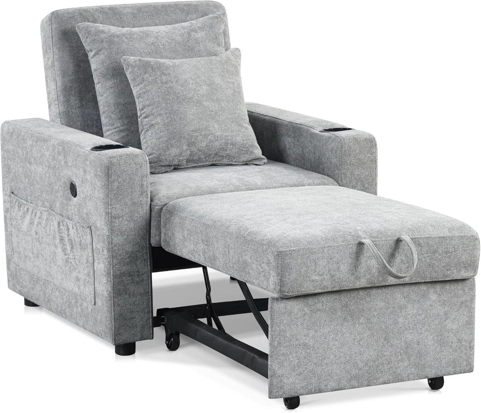 Convertible Sleeper Chair Bed With Linen Upholstery