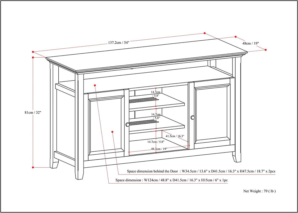 TV Media Stand 54 Inch Wide Golden Brown Cabinet Storage