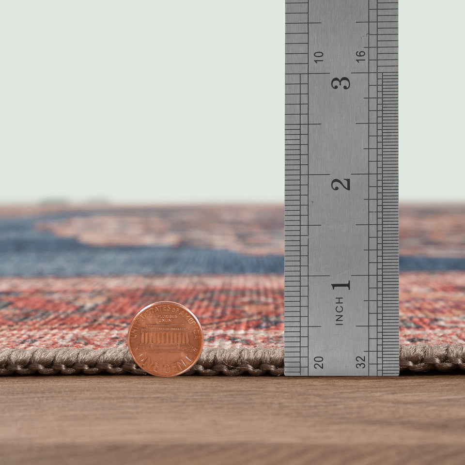 Navy Blue Brick Oushak Area Washable Rug