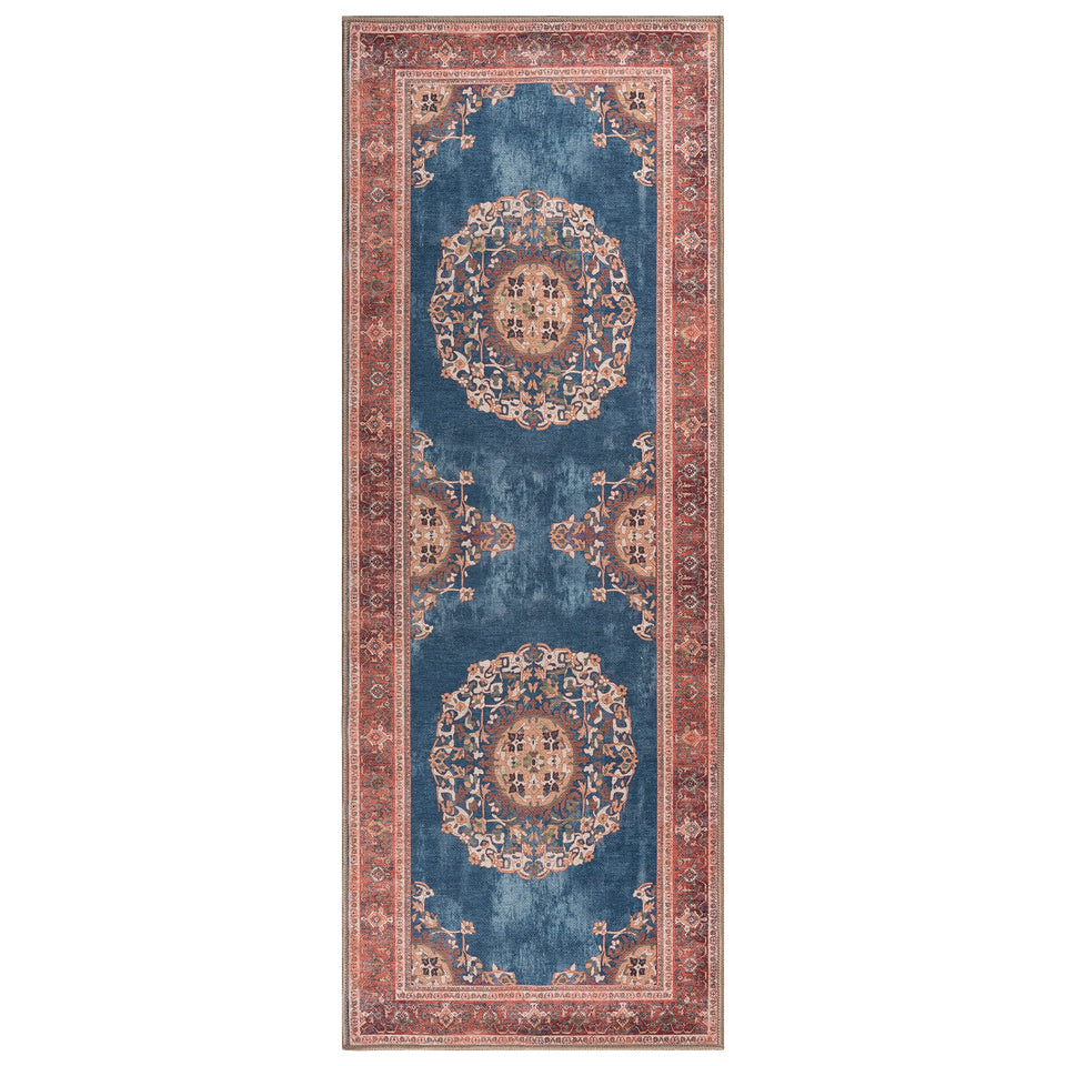 Navy Blue Brick Oushak Area Washable Rug