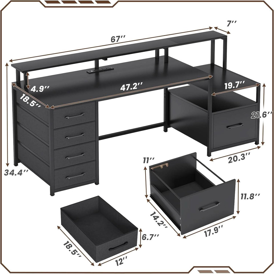 66 Inch Computer Desk 5 Drawers For Home Office Workspace