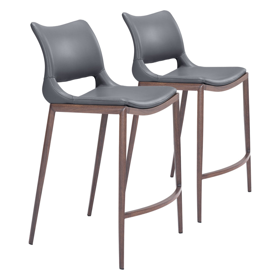 Ace Counter Stool (Set of 2) Dark Gray & Walnut