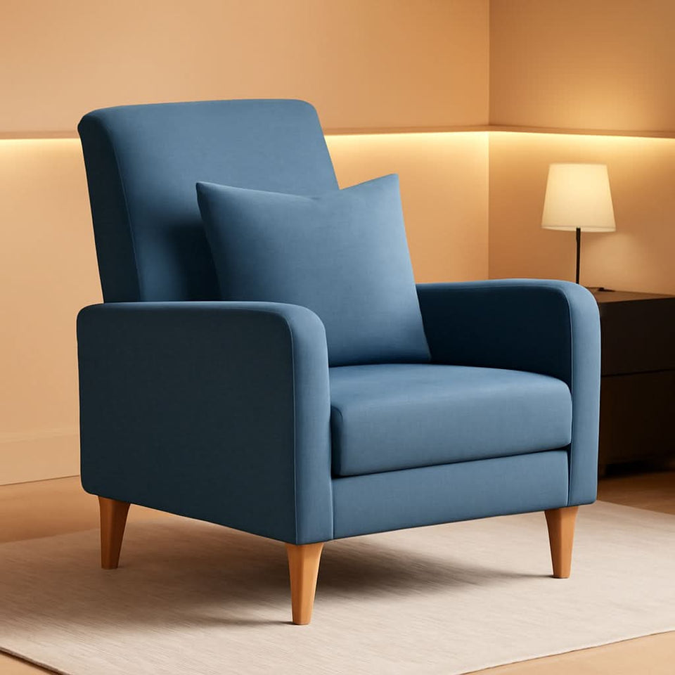 Blue Upholstered Accent Armchair With Back Cushions