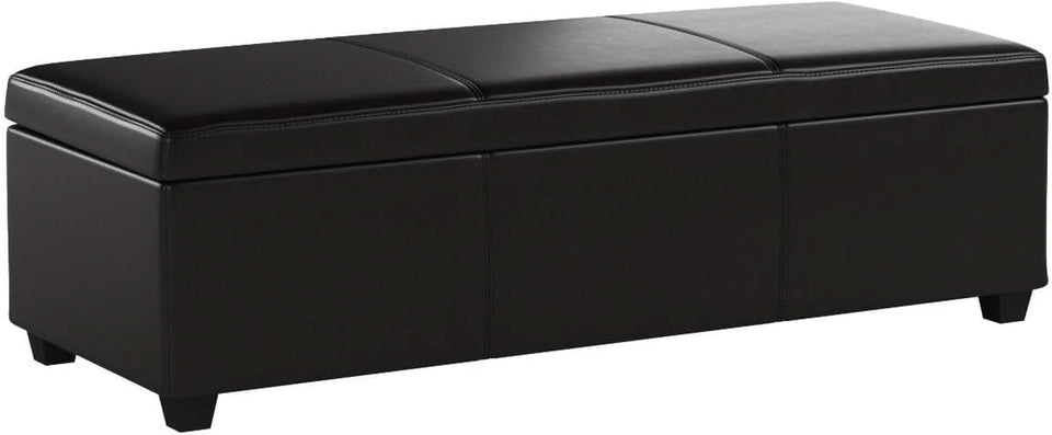 47 Inch DarkBrown Leatherette Storage Ottoman Bench