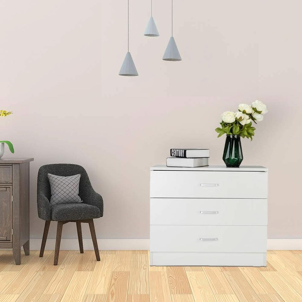 White 3 Drawer Dresser For Bedroom Modern Wooden Storage Chest