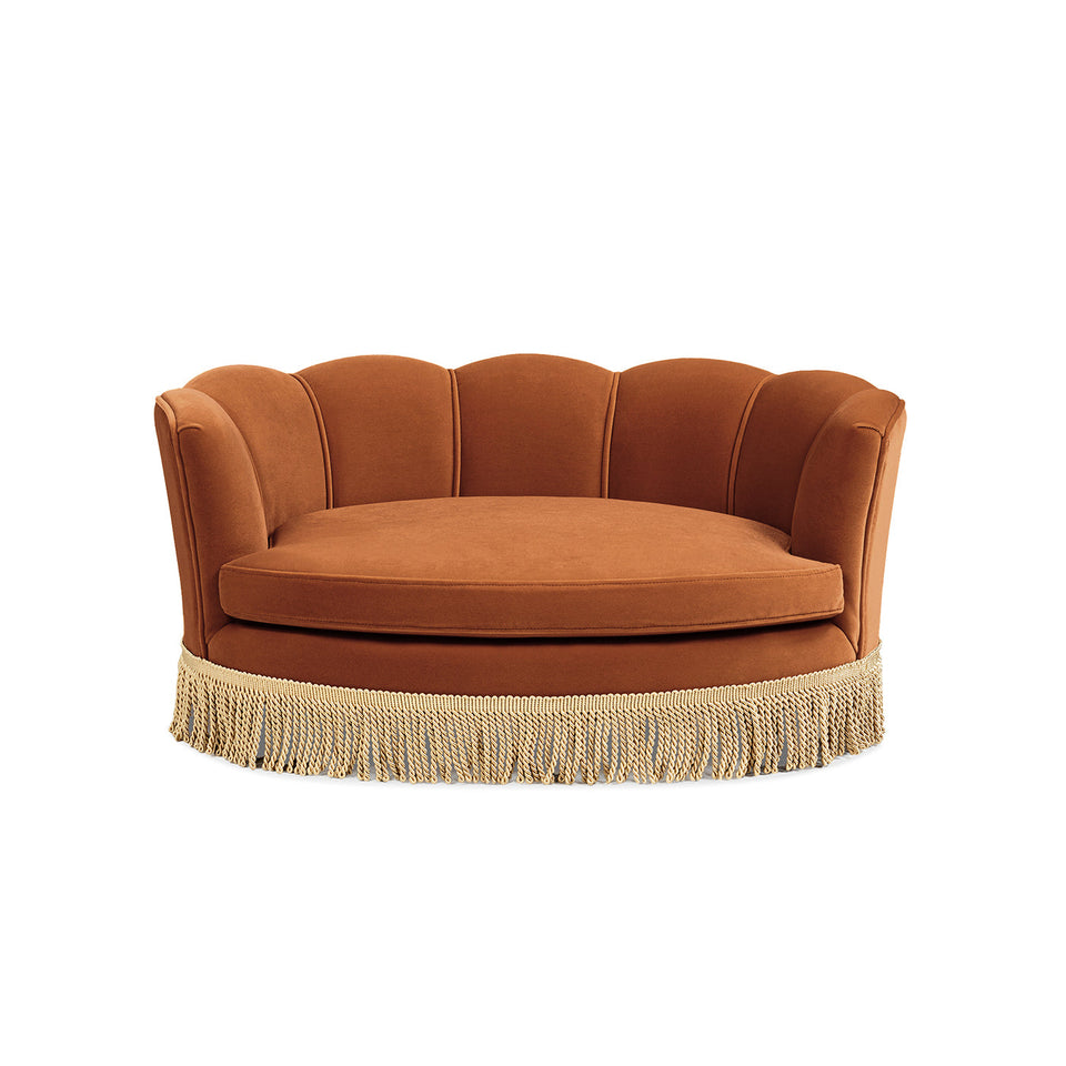 Clara Scalloped Pet Sofa Bed with Velvet Upholstery - Medium, Burnt