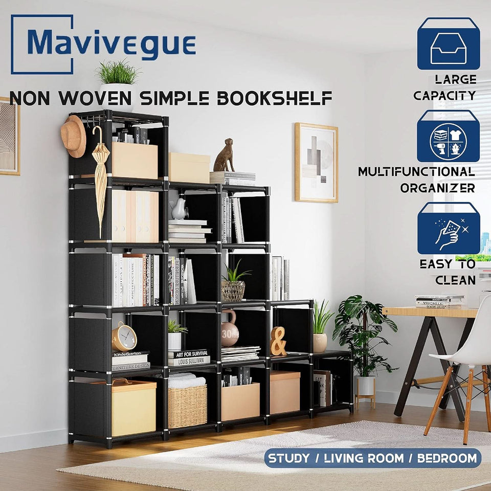 18 Cube Black Durable Bookcase With Storage Organizer