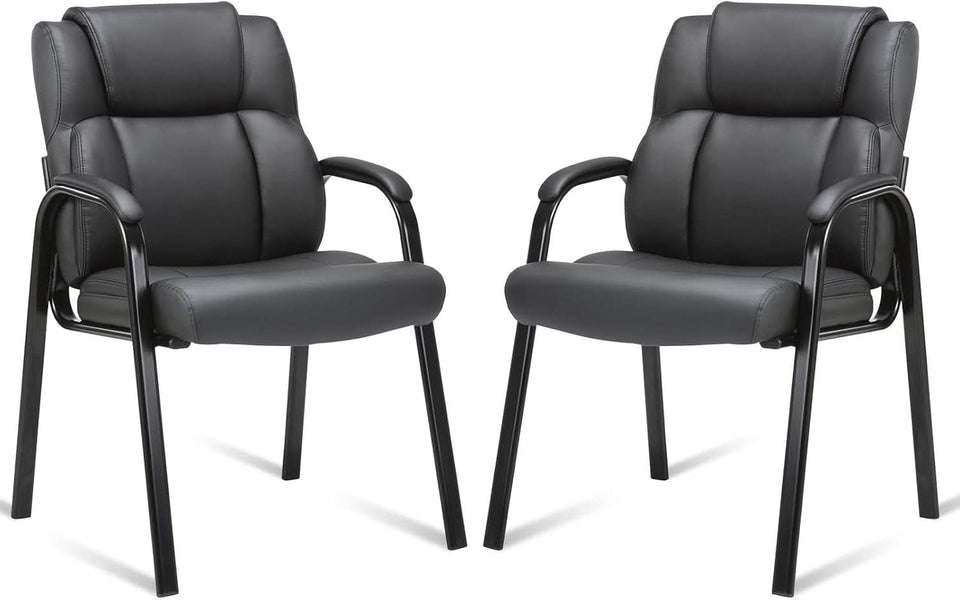 Black Leather Guest Chair 2 Pack With Padded Armrests