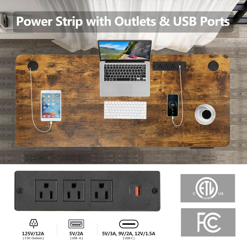 Electric Standing Desk 55 x 24 In With Charging Station