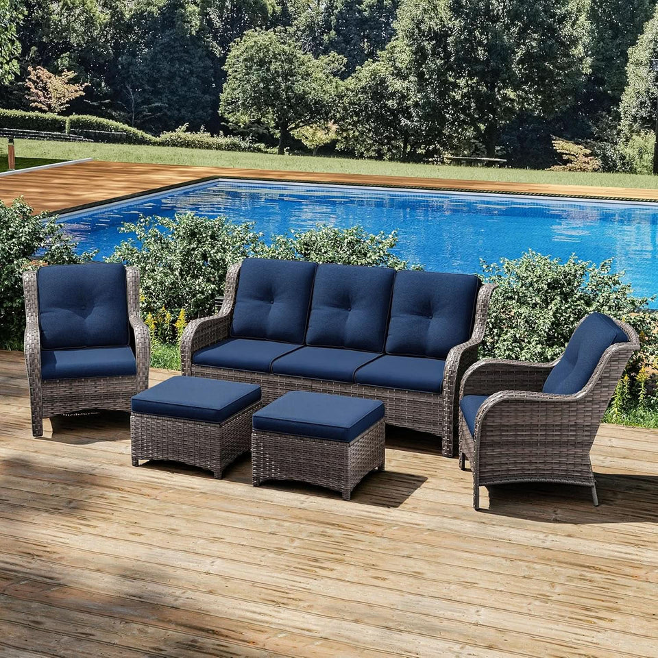 5-Piece Wicker Patio Furniture Set with Cushions