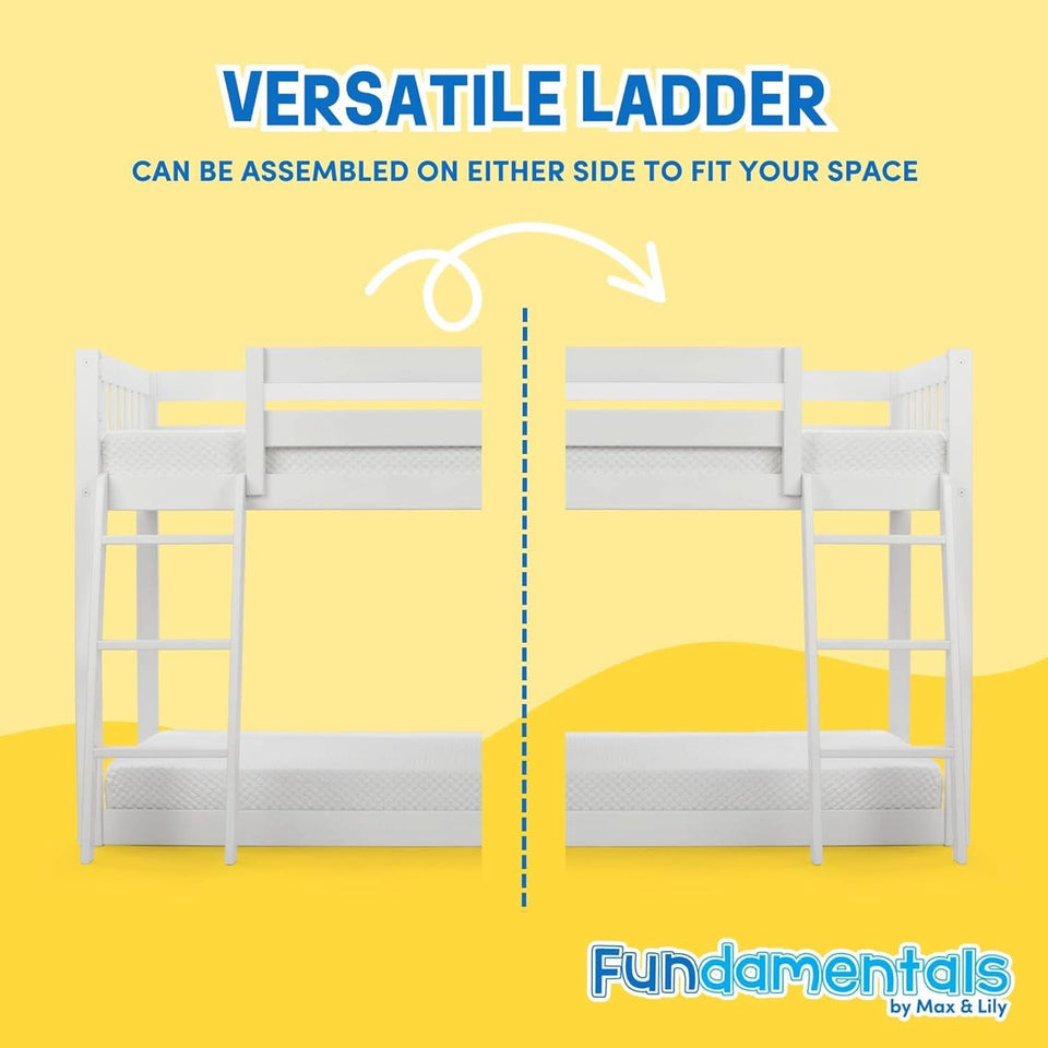 White Twin Low Bunk Bed Solid Wood Frame For Kids Safe