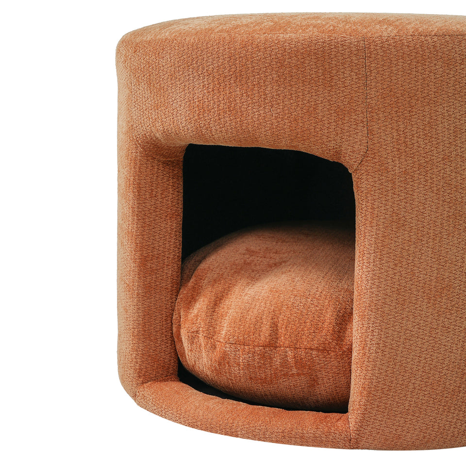 Orange Pet Friendly Ottoman with Removable Cushion and Hidden Pet Nook - Orange