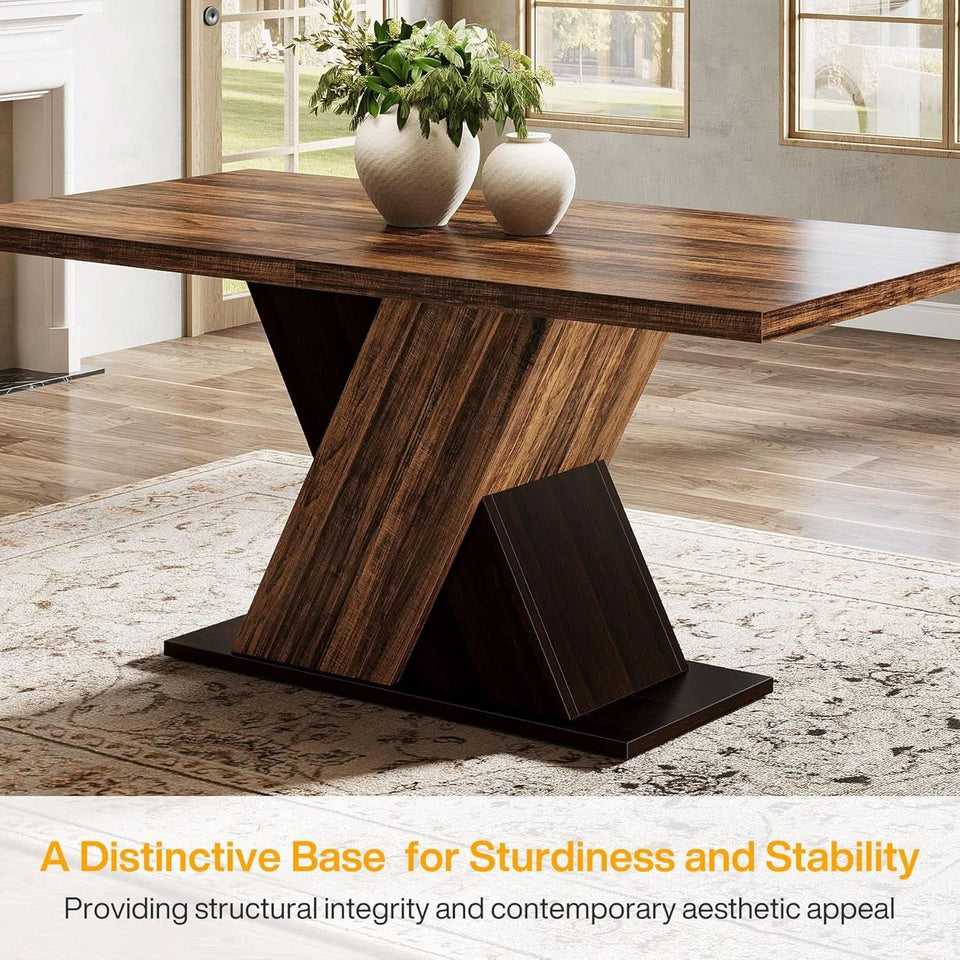 55 Inch Rustic Brown Farmhouse Dining Table For Four