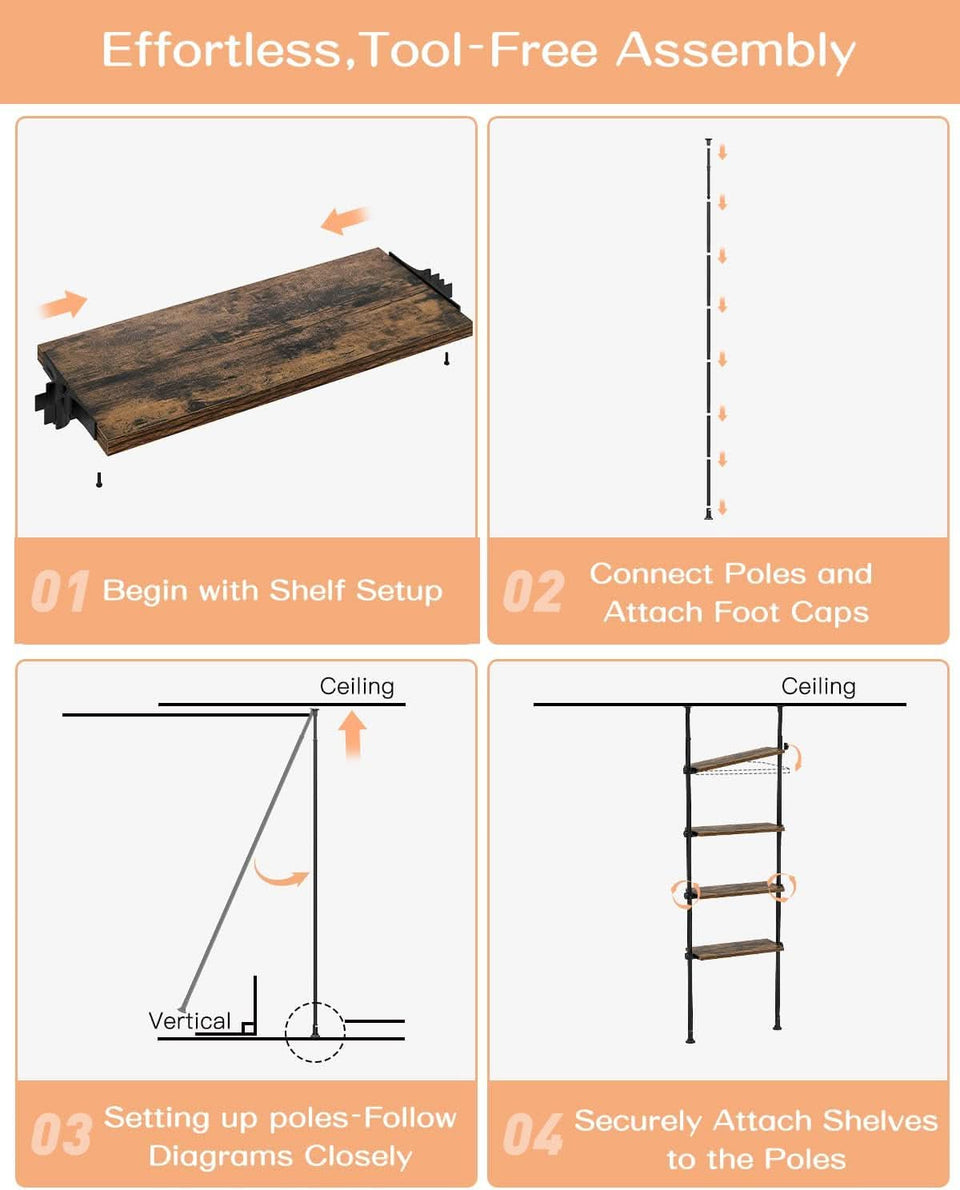 Adjustable Tall Narrow Bookcase 4 Tier Ladder 64 To 113 In