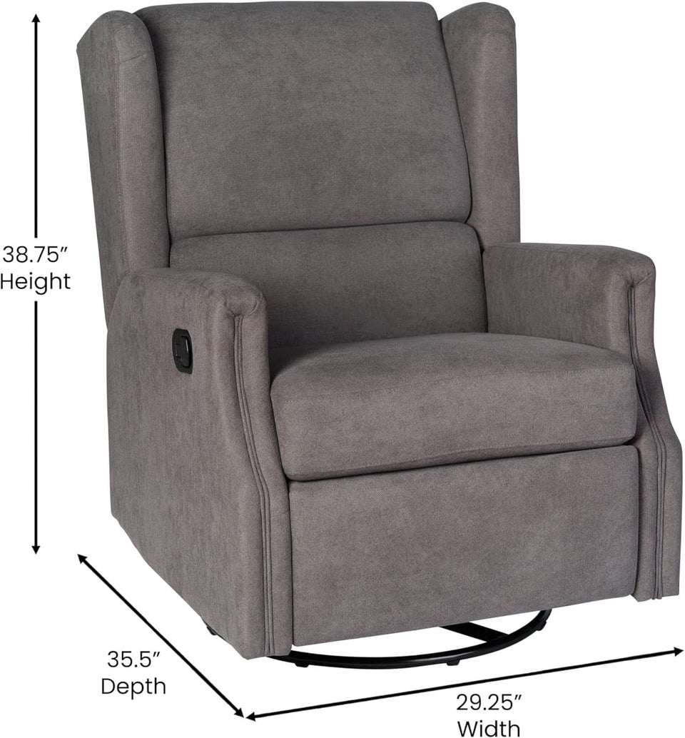Omma Wingback Swivel Glider Recliner Dark Gray Upholstered