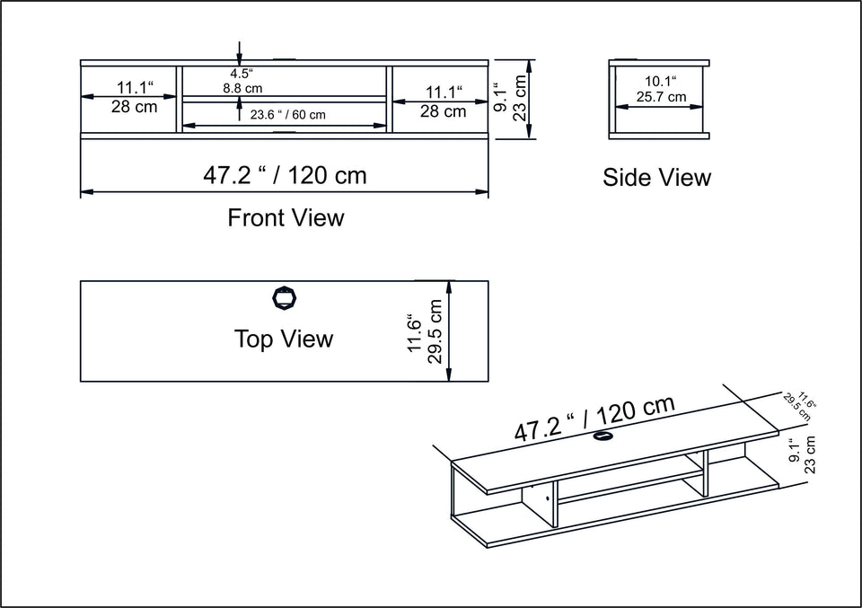 Pivot Floating, Wall Mounted TV Stand and Media Console for TVs up to 55''