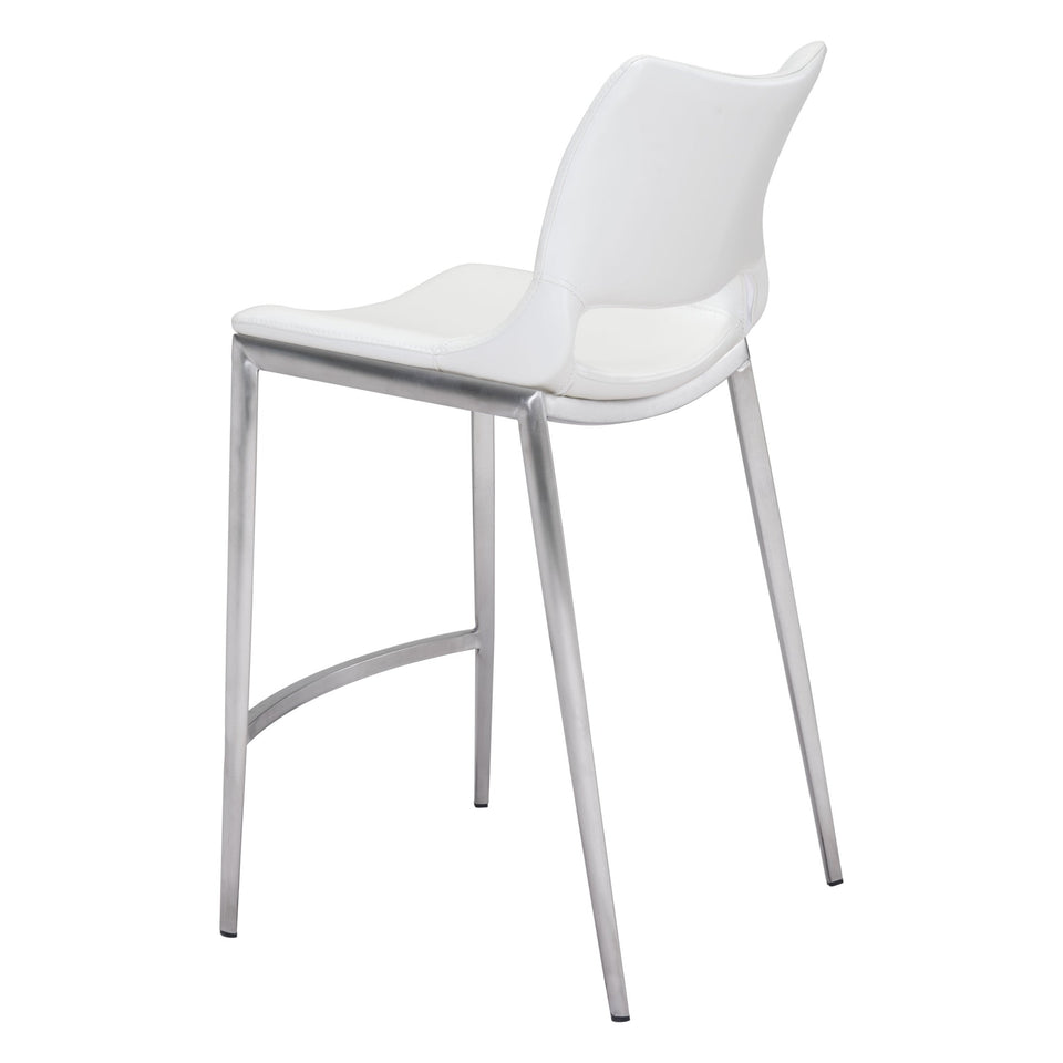 Ace Counter Stool (Set of 2) White & Silver