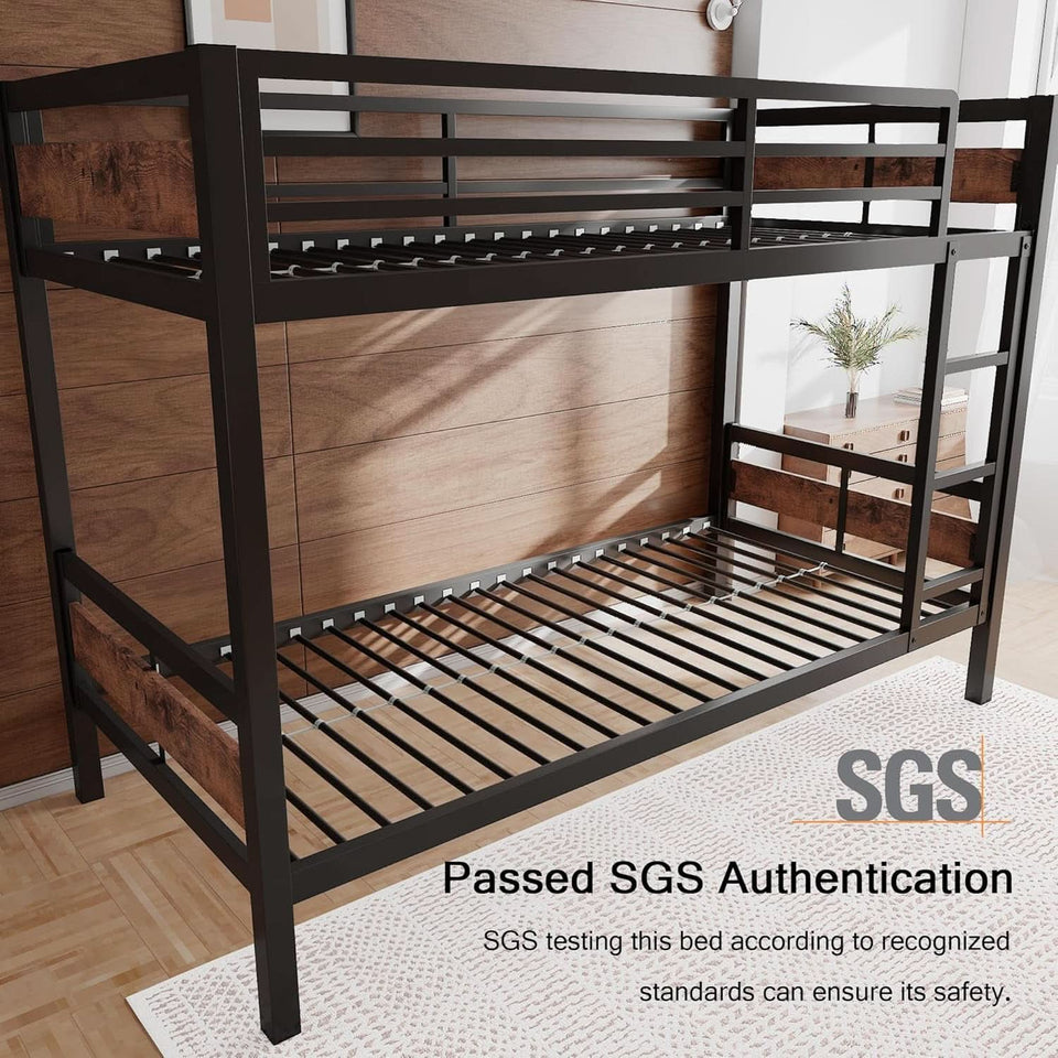 Rustic Brown Twin Over Twin Bunk Bed With Under Bed Storage