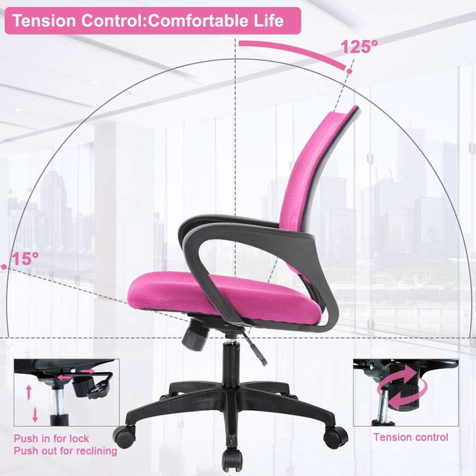 Pink Ergonomic Mesh Office Chair With Lumbar Support And Height Adjustable