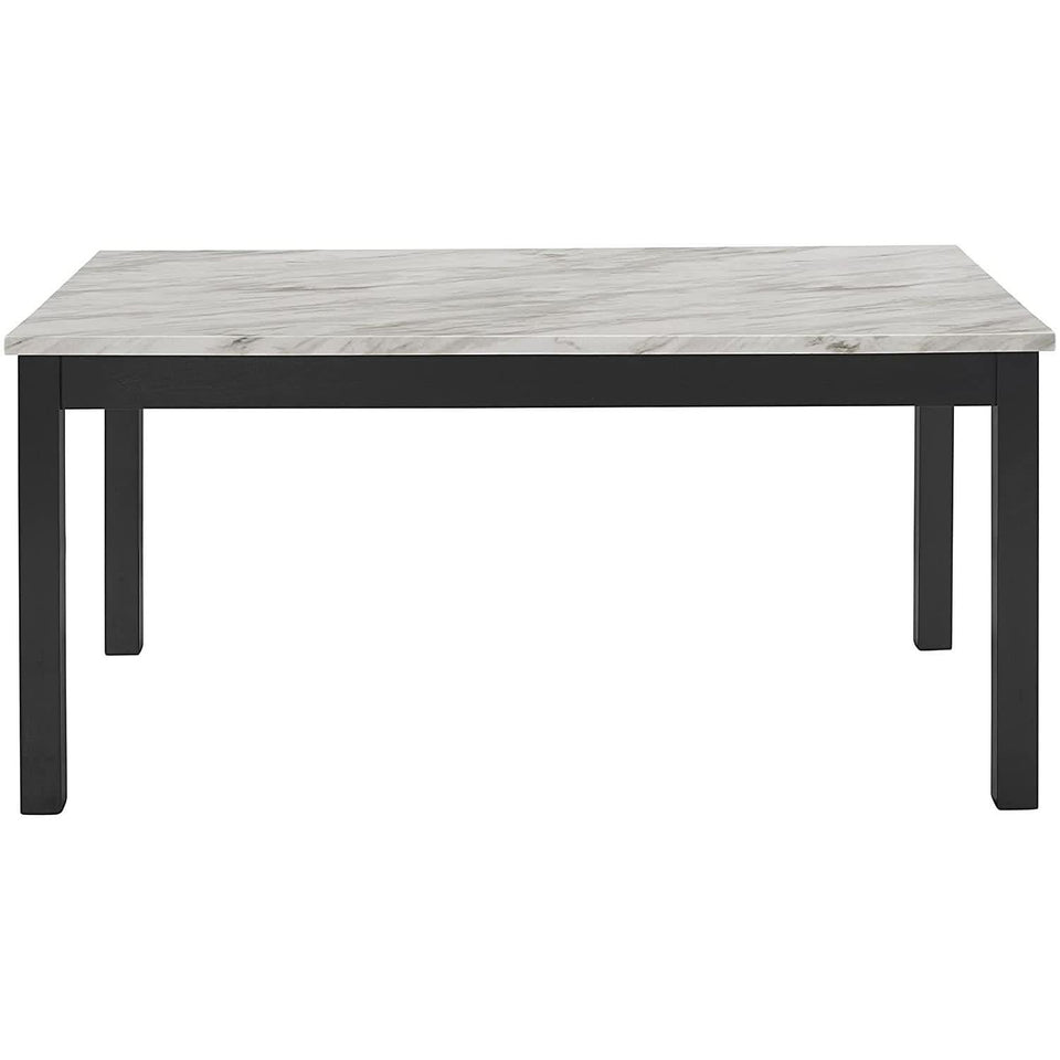 64 Inch Dining Table With Faux Marble Top And Black Base