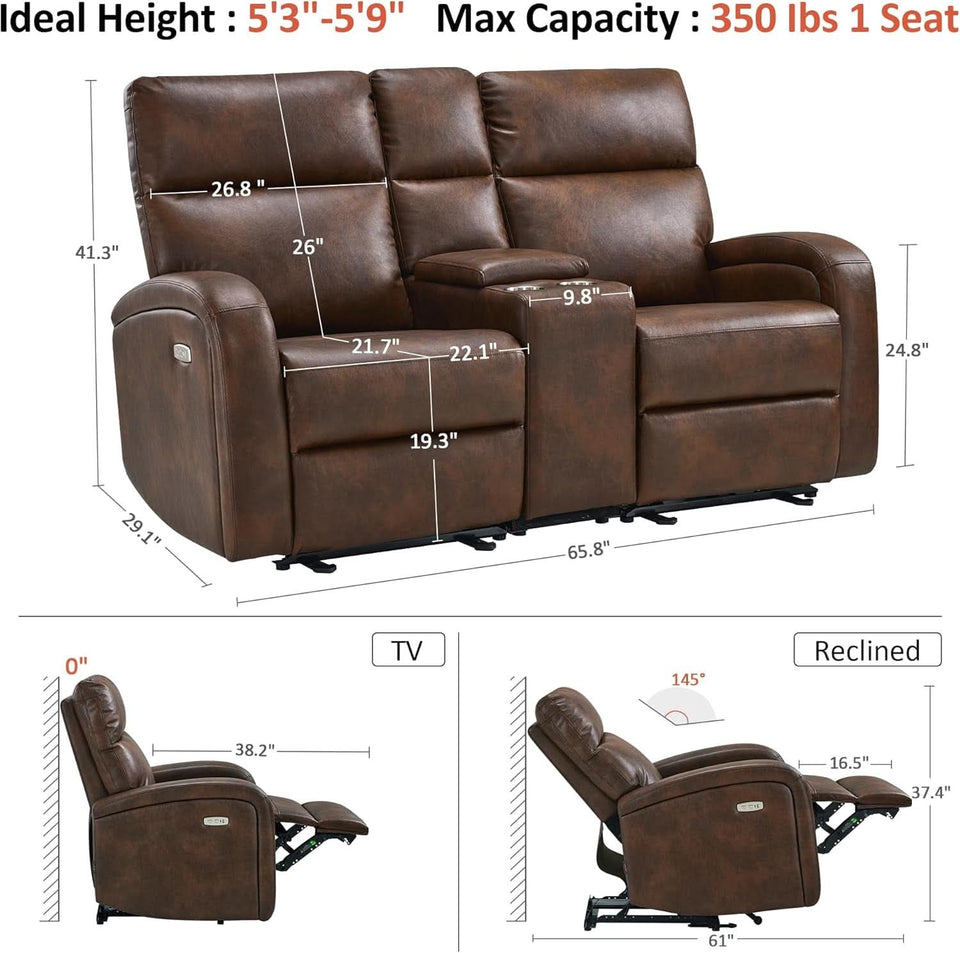 65.7 Inch Dark Brown Zero Wall Power Recliner Loveseat
