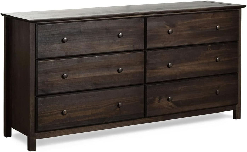 Shaker 6 Drawer Dresser Espresso Finish Solid Wood