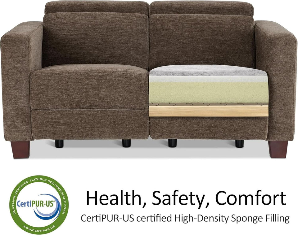 62.2 Inch Wall Hugger Power Loveseat Recliner with Adjustable Headrest and USB Ports in Coffee Fabric