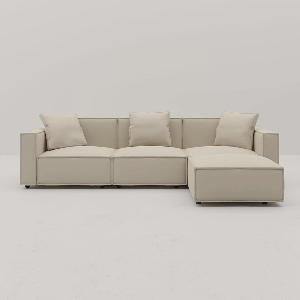 Cream Modular Sectional Sofa Set With Ottoman And Chaise