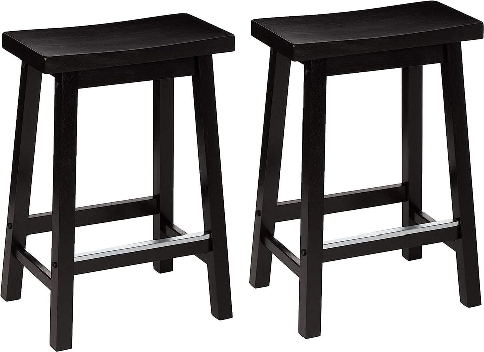 Solid Wood Saddle Bar Stool Counter Height Set 2 Black 24In