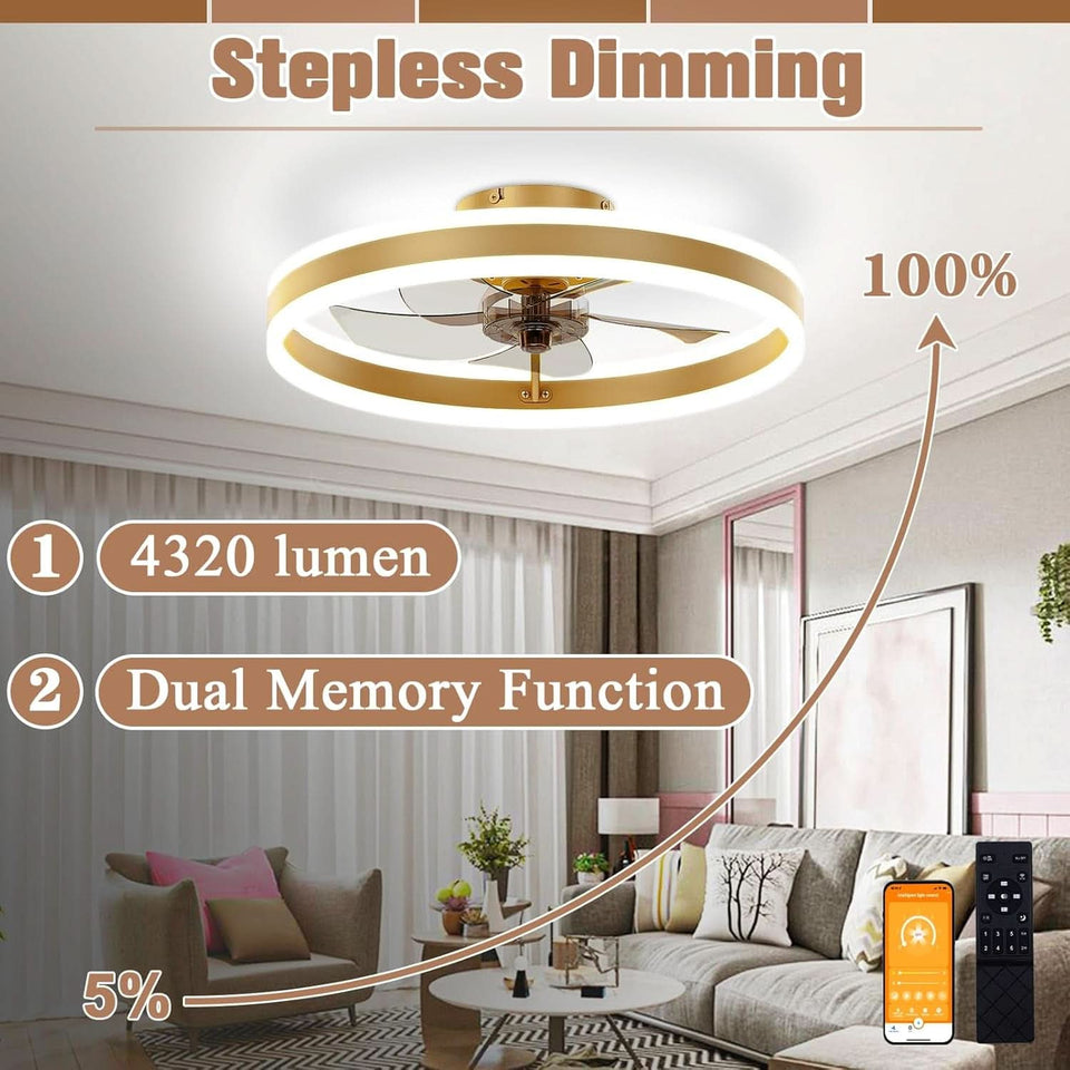 19.7In Low Profile Ceiling Fan With Remote And Dimmable LED