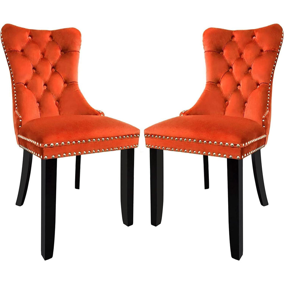 Solid Wood Dining Chairs With Nailhead Back Set Of 2