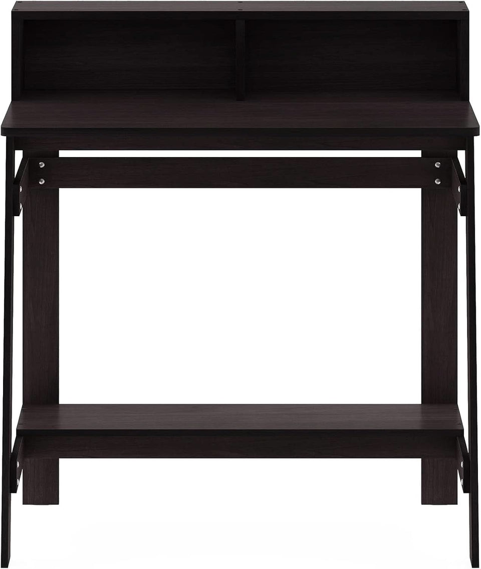 A Frame Computer Desk With Hutch In Dark Walnut Finish
