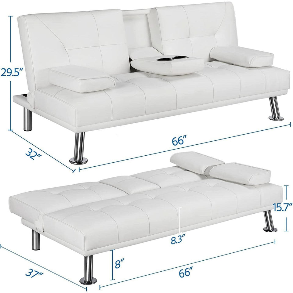 Convertible Sofa Bed With Cup Holders And Adjustable Back