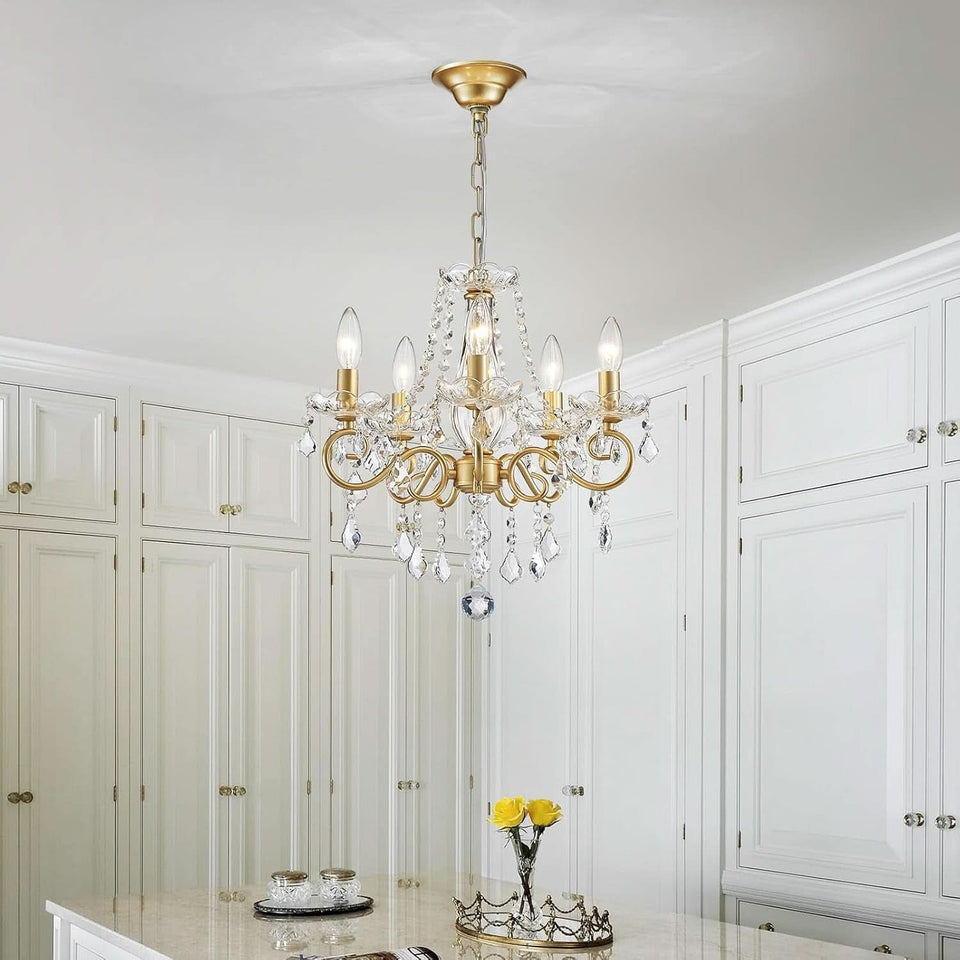 Gold Mini Crystal Chandelier With Five Bulbs Living Room